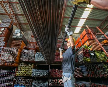Workers work at steel company in Monterrey, Nuevo Leon, Mexico.