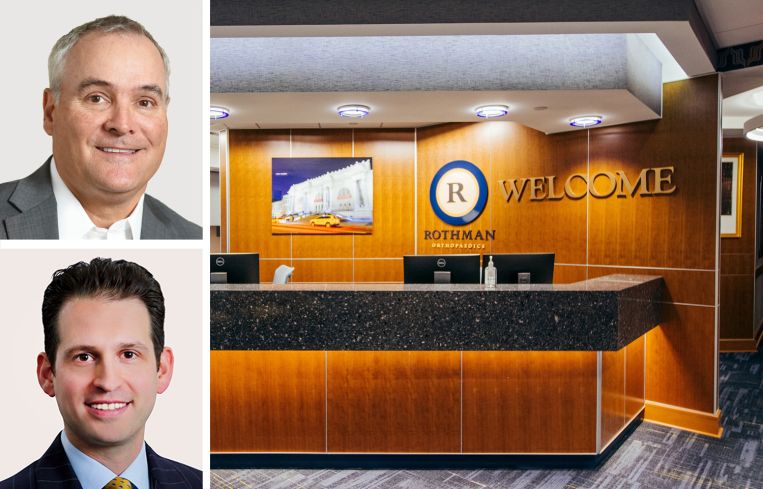 Michael Doetsch and Jonathan Marks of Cresa and the lobby of Rothman Orthopaedics at 645 Madison Avenue.