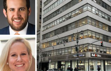Rudin Management co-CEOs Michael Rudin and Samantha Rudin Earls, and 355 Lexington Avenue.
