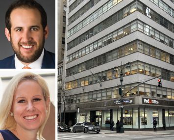 Rudin Management co-CEOs Michael Rudin and Samantha Rudin Earls, and 355 Lexington Avenue.
