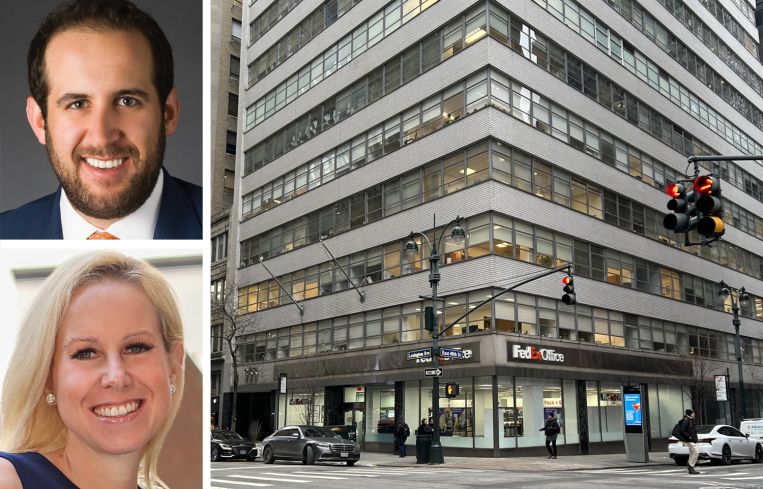 Rudin Management co-CEOs Michael Rudin and Samantha Rudin Earls, and 355 Lexington Avenue.