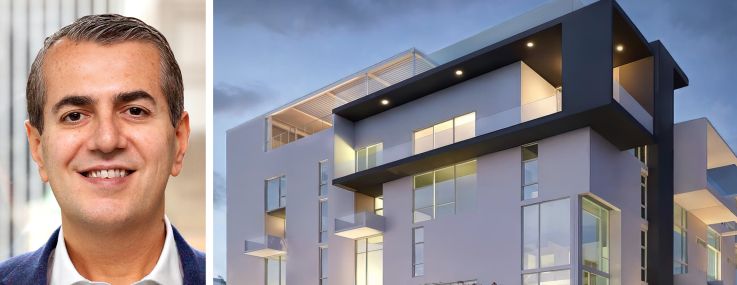 Robert Schwartz of S3 Capital and a rendering of The Gallery Sarasota in Sarasota, Fla.