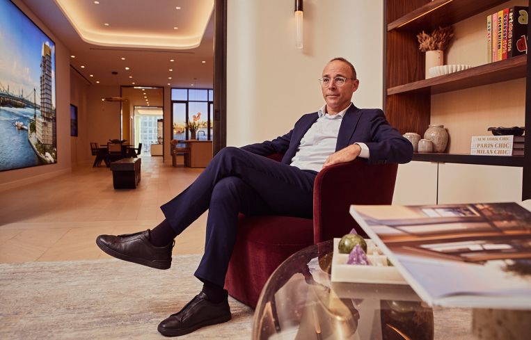 Miki Naftali, CEO and chairman of Naftali Group, in the sales gallery for One Williamsburg Wharf.
