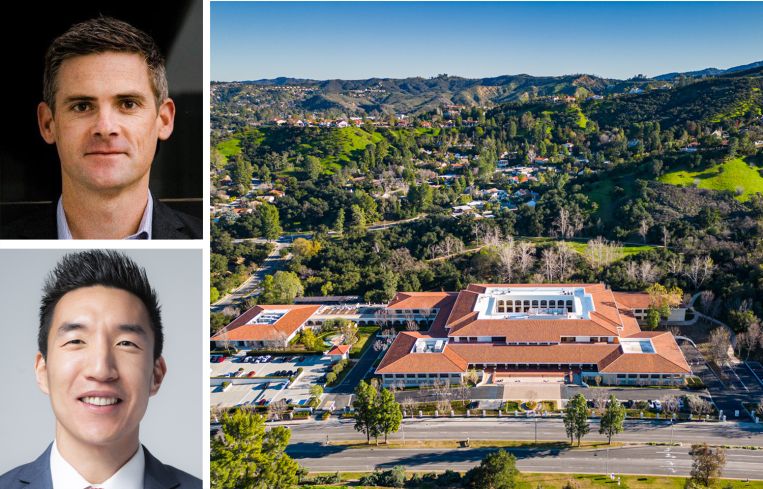 Spencer Rose, managing principal at the Palisade Group, Terence Kim of Cross Ocean Partners, and The Park Calabasas at 4500 Park Granada, Calabasas, Calif.