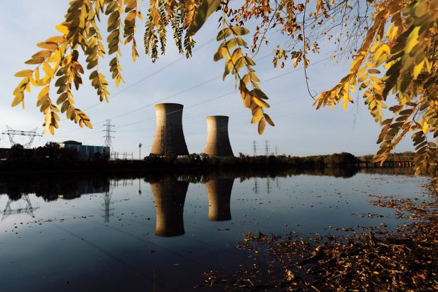 Two massive cooling towers at Three Mile Island in Middletown, PA.