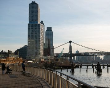 One South First, Domino Refinery, and Domino Square overlook the Williamsburg waterfront.