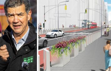 Ydanis Rodriguez, NYC Department of Transportation commissioner, and a rendering of the proposed changes to a section of 42nd Street.