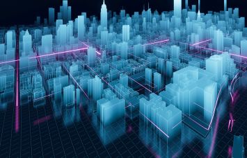 Connected city with glowing data and street lines. Source map data is open data via © OpenStreetMap contributors.