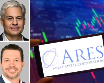 Ares Capital CEO Kipp DeVeer, co-President Kort Schnabel, and an Ares Capital logo.