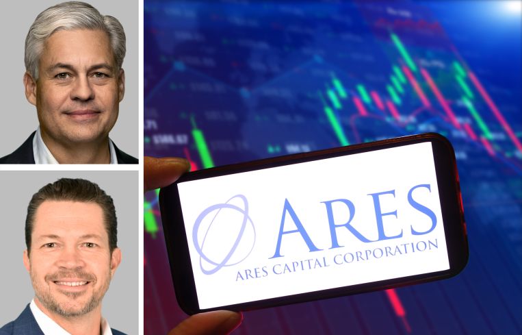Ares Capital CEO Kipp DeVeer, co-President Kort Schnabel, and an Ares Capital logo.