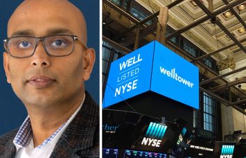 Welltower CEO Shankh Mitra and the Welltower pit on the NYSE floor.
