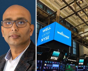 Welltower CEO Shankh Mitra and the Welltower pit on the NYSE floor.