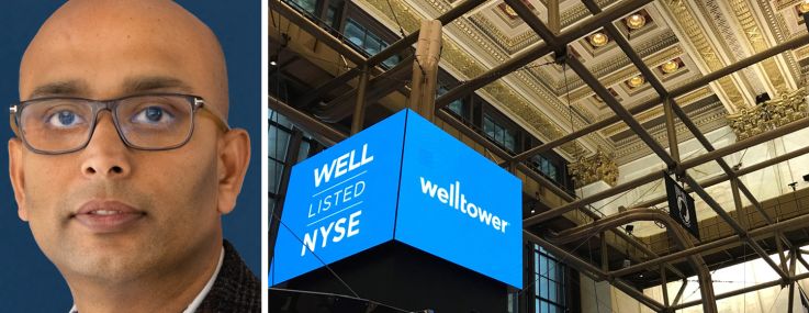 Welltower CEO Shankh Mitra and the Welltower pit on the NYSE floor.