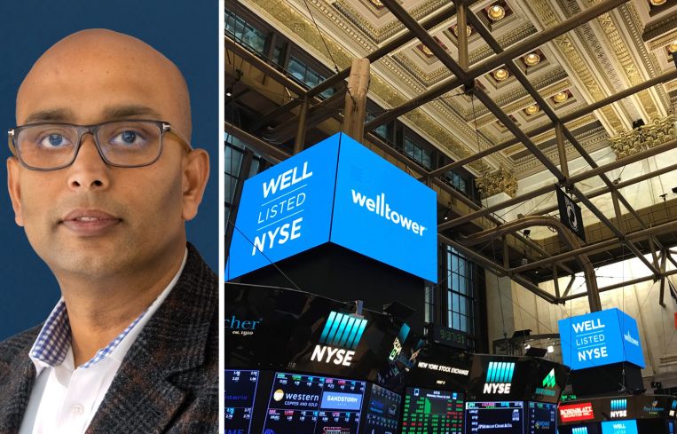 Welltower CEO Shankh Mitra and the Welltower pit on the NYSE floor.
