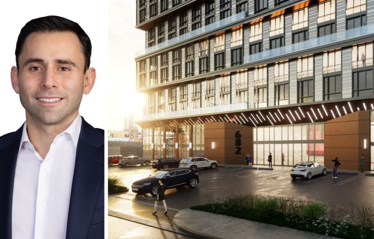 Aaron Krawitz of Bravo Property Trust and a rendering of 682 Route 440, Jersey City, N.J.