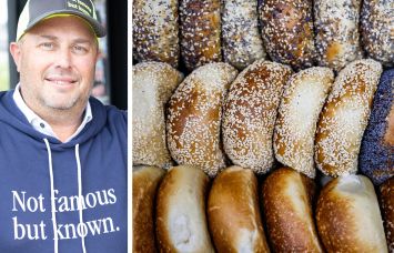 PopUp Bagels founder Adam Goldberg and a variety of bagels from PopUp Bagels.