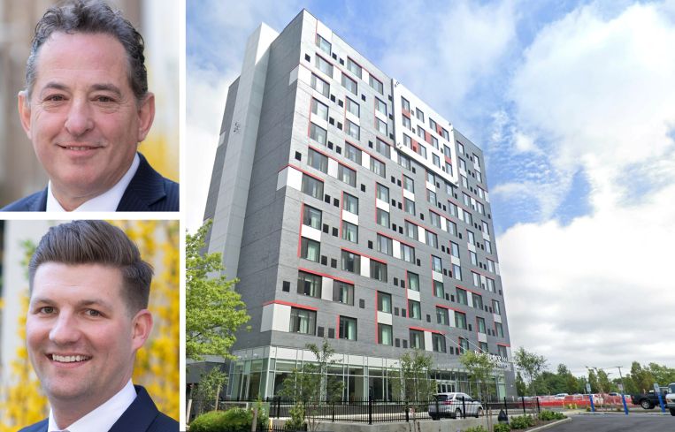 RIPCO Real Estate's Adam Hakim and James Murad, and a Residence Inn by Marriott at142-30 135th Avenue, Queens.