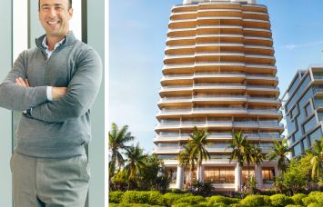 Arnaud Karsenti, managing principal of 13th Floor Investments, and a rendering of Casa Cipriani condo and hotel in Miami.
