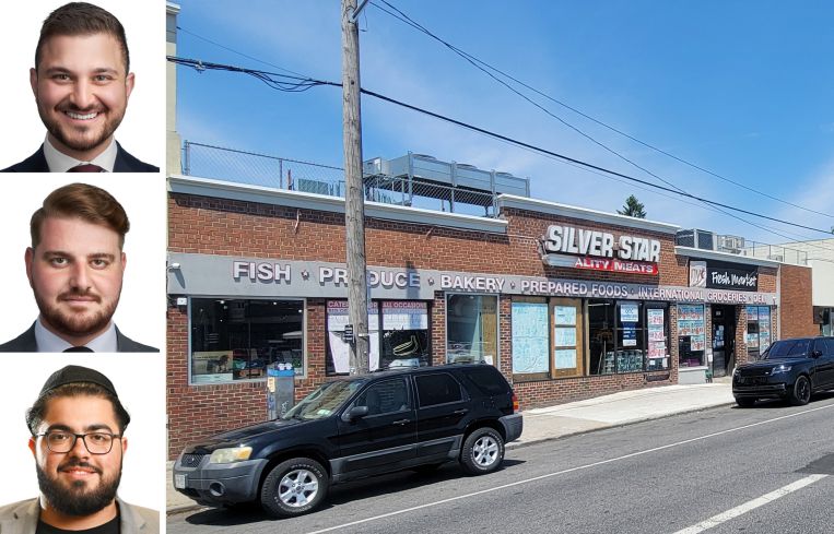 TriState Commercial Realty's Avi Akiva, Moshe Akiva, and Victor SaFenia, and 3800 Nostrand Avenue, Brooklyn.