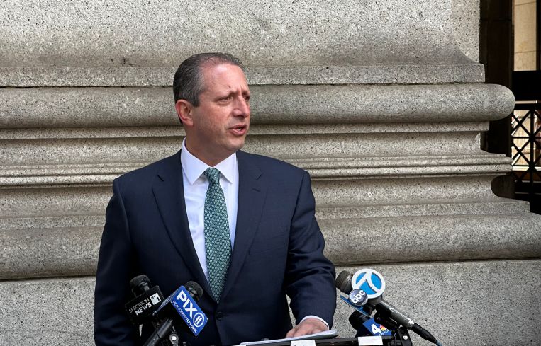 Brad Lander speaks at a press conference.