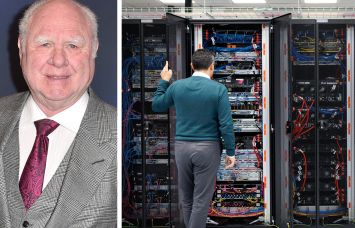 Pruitt Corporation founder Cecil Pruitt Jr. and servers in a data center.