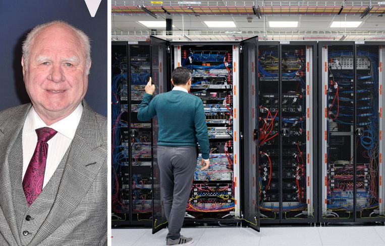 Pruitt Corporation founder Cecil Pruitt Jr. and servers in a data center.