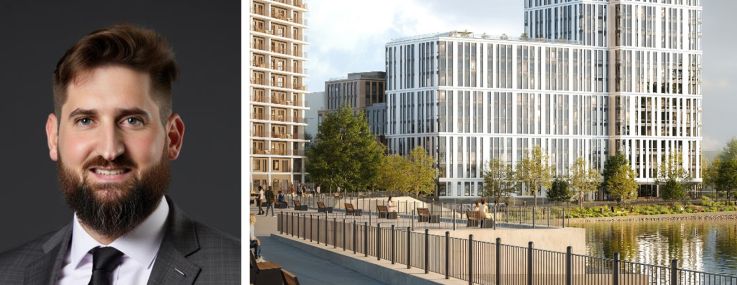 KS Group's Yehuda Kotkes and Daniel Spiegel, and a rendering of Alma Realty’s Astoria Cove project.