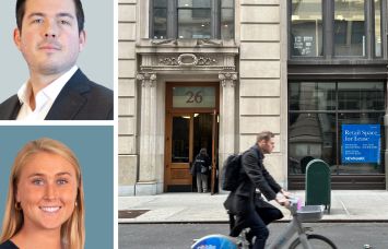 CBRE's David Stockel and Taylor Walker, and 26 West 17th Street.