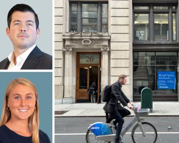 CBRE's David Stockel and Taylor Walker, and 26 West 17th Street.