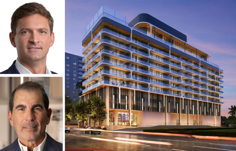 Eduardo Otaola of Constellation Group, Jose Boschetti of Boschetti Group, and a rendering of Ella Miami Beach.