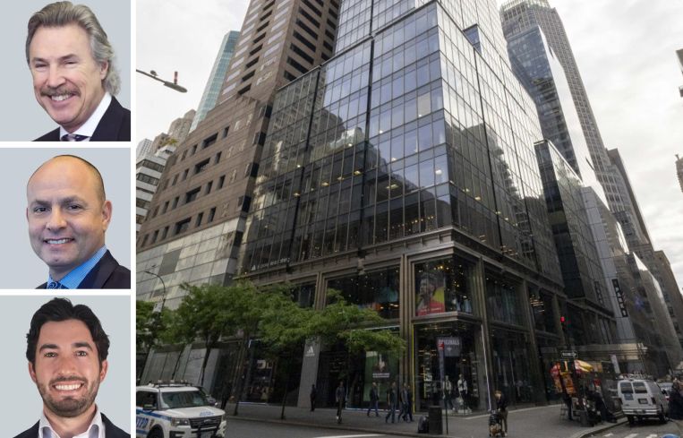 CBRE's Edward Goldman, Derrick Ades, and Jared London, and 565 Fifth Avenue.