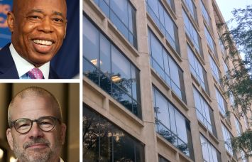 Mayor Eric Adams, NYCEDC President and CEO Andrew Kimball, and 100 Gold Street.