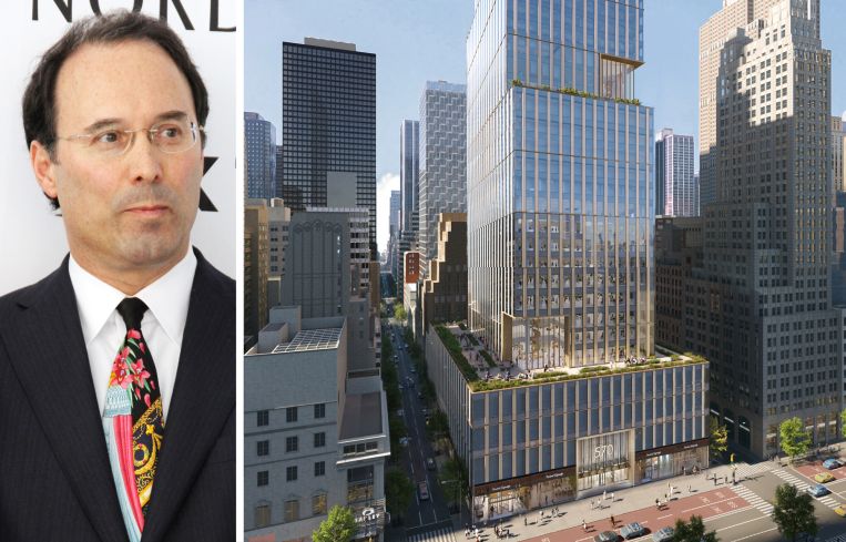 Extell founder and Chairman Gary Barnett and a rendering of 570 Fifth Avenue.