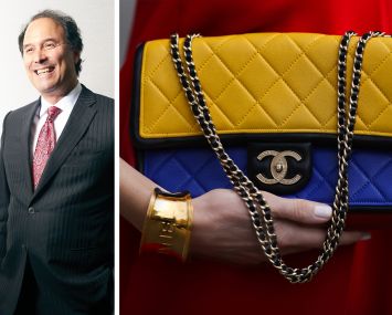 Extell founder and Chairman Gary Barnett and a close-up of a Chanel bag carried by a model.