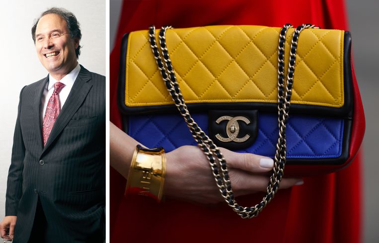 Extell founder and Chairman Gary Barnett and a close-up of a Chanel bag carried by a model.