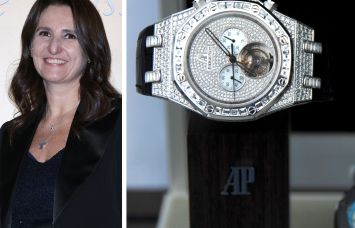 Audemars Piguet CEO Ilaria Resta and Audemars Piguet watches on display.