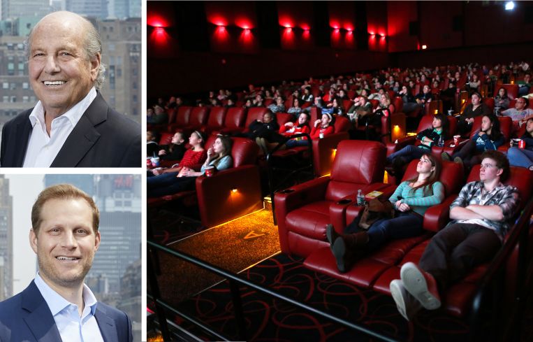 Jeffrey Feil and Brian Feil of The Feil Organization, and moviegoers watch a film in a theater.