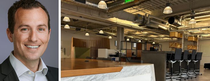 West Monroe's Jordan Sternlieb and the company's office at 700 South Flower Street in Los Angeles.