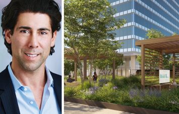 Josh Gorin, president of Savills' Los Angeles region, and a rendering of Anderson Towers in Los Angeles.