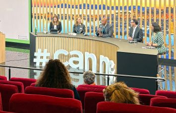 Clarence Dixon (center) speaks at the Big Picture for Real Estate Today panel at MIPIM on March 13 in Cannes, France.