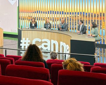 Clarence Dixon (center) speaks at the Big Picture for Real Estate Today panel at MIPIM on March 13 in Cannes, France.