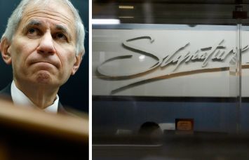 Former FDIC Chairman Martin Gruenberg and a Signature Bank branch.