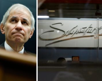 Former FDIC Chairman Martin Gruenberg and a Signature Bank branch.