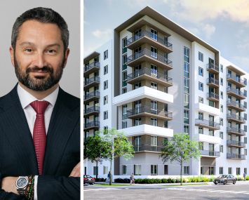 Matthew Baron and a rendering of Metro Parc North, Hialeah, Fla.