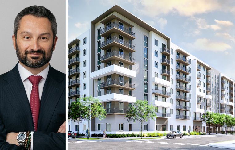 Matthew Baron and a rendering of Metro Parc North, Hialeah, Fla.