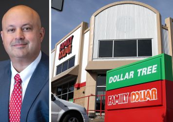Dollar Tree CEO Michael Creedon Jr. and a pair of Family Dollar and Dollar Tree stores.