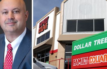 Dollar Tree CEO Michael Creedon Jr. and a pair of Family Dollar and Dollar Tree stores.