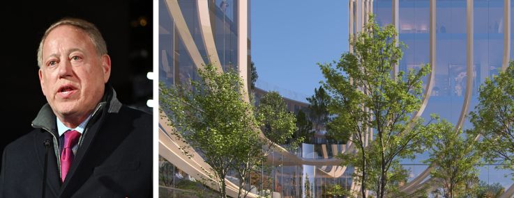 Michael Hershman, CEO of Soloviev Group, and a rendering of Freedom Plaza.