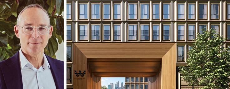 Miki Naftali of the Naftali Group and a rendering of Williamsburg Wharf.