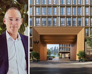 Miki Naftali of the Naftali Group and a rendering of Williamsburg Wharf.
